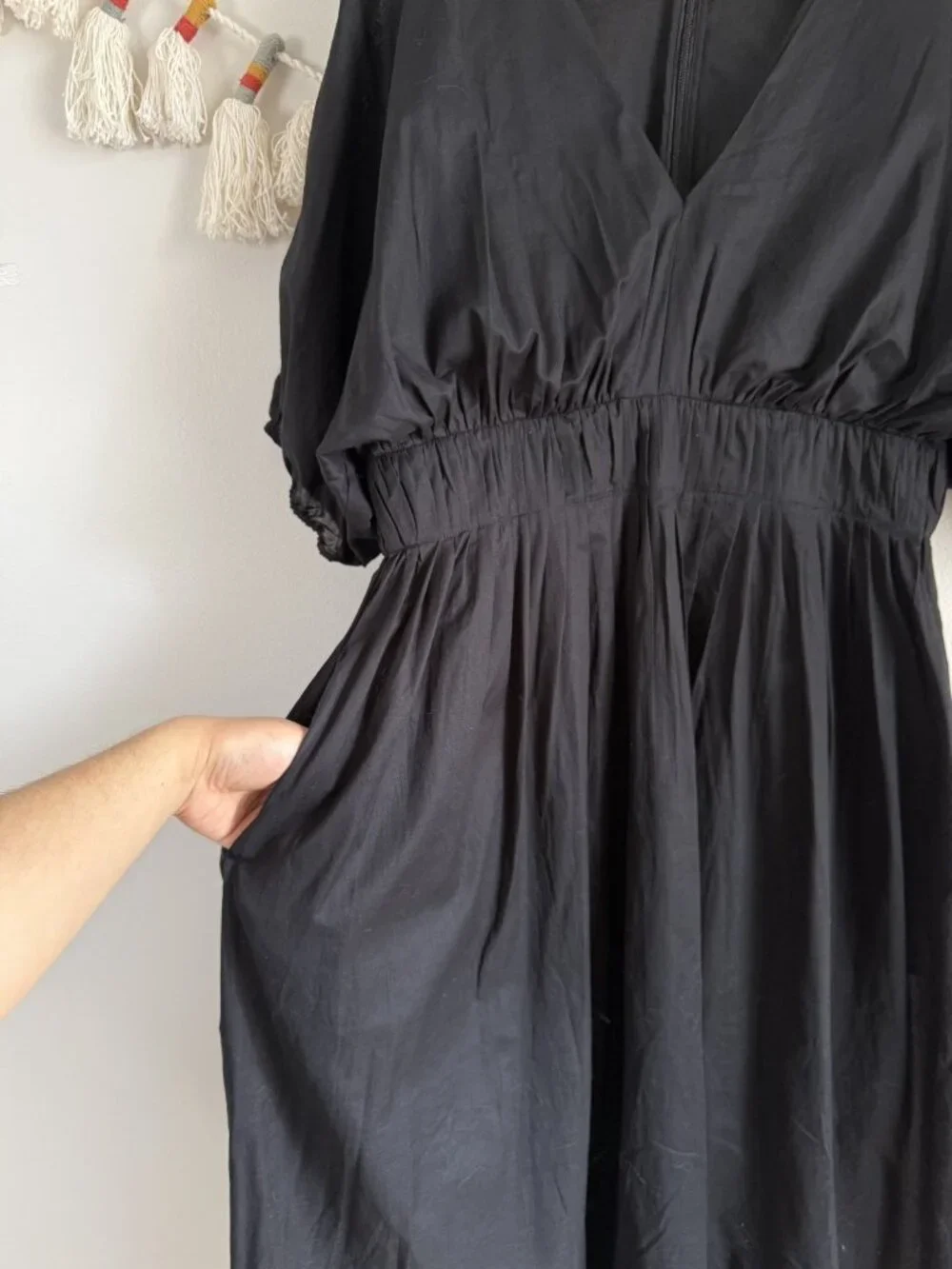 Banana Republic Volie Elbow Sleeve Gathered Midi Dress Black Beachy Whimsical M - Picture 7 of 11